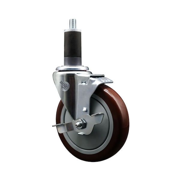 5'' Maroon Poly Swivel 1-1/4'' Expanding Stem Caster with Brake